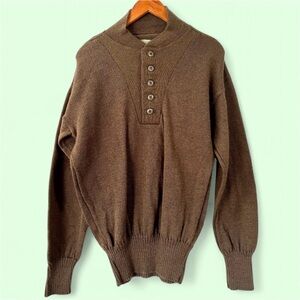 US Army Vintage USGI 100% Wool XL Brown Henley Sweater 5 Button DLA Mitts Nitts